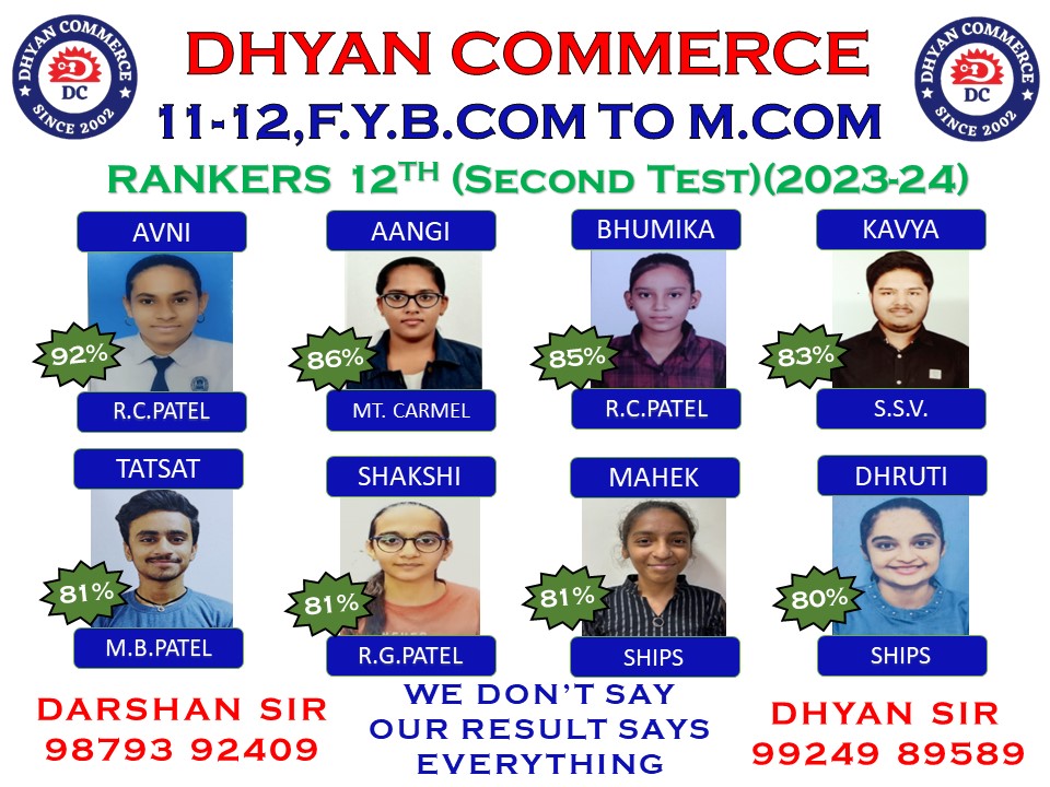 Rankers of 12 Commerce (Second Test) Feb 2024